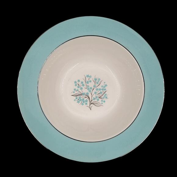 Sevron Blue Lace Round Vegetable Serving Bowl 9 5/8” Silver Trim 1950's - Picture 4 of 7